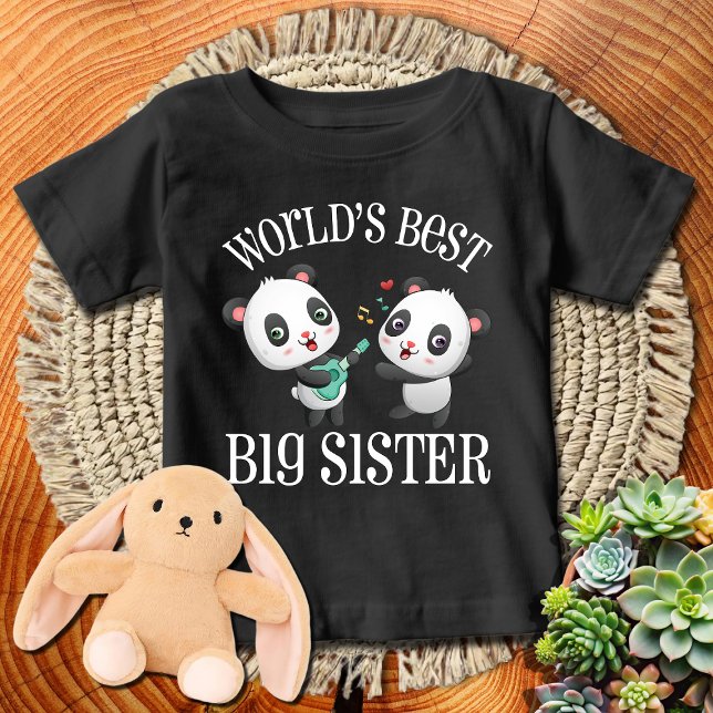 World's Best Big Sister | White Text 🐼Pandas Baby T-Shirt (Creator Uploaded)