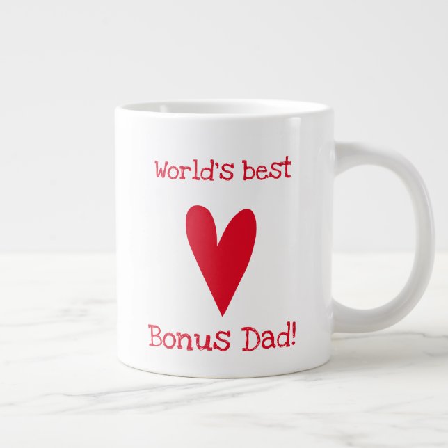 World's Best Bonus Dad! | Red Heart Father's Day Giant Coffee Mug (Right)