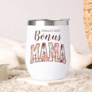 World's Best Bonus Mama Two Photo Mother's Day Thermal Wine Tumbler