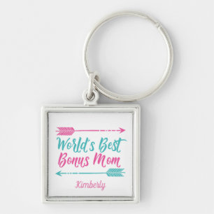 World's Best Bonus Mom Cute Monogram Stepmom Keychain