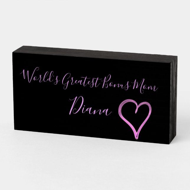 Worlds Best Bonus Mom Ever Mothers Day Wooden Box  (Angled Horizontal)