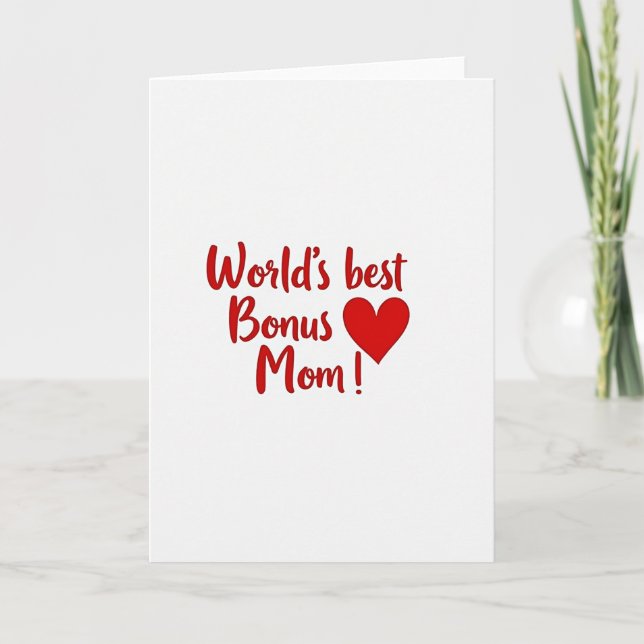 Worlds Best Bonus Mom Heart Glitter Card (Front)