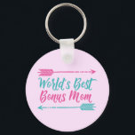 World's Best Bonus Mom Keychain<br><div class="desc">A cute gift that reads World's Best Bonus Mom in teal and pink. A great present for your stepmom that has always been a wonderful stepmother to her stepson or stepdaughter. A nice gift idea for Mother's Day or birthday.</div>