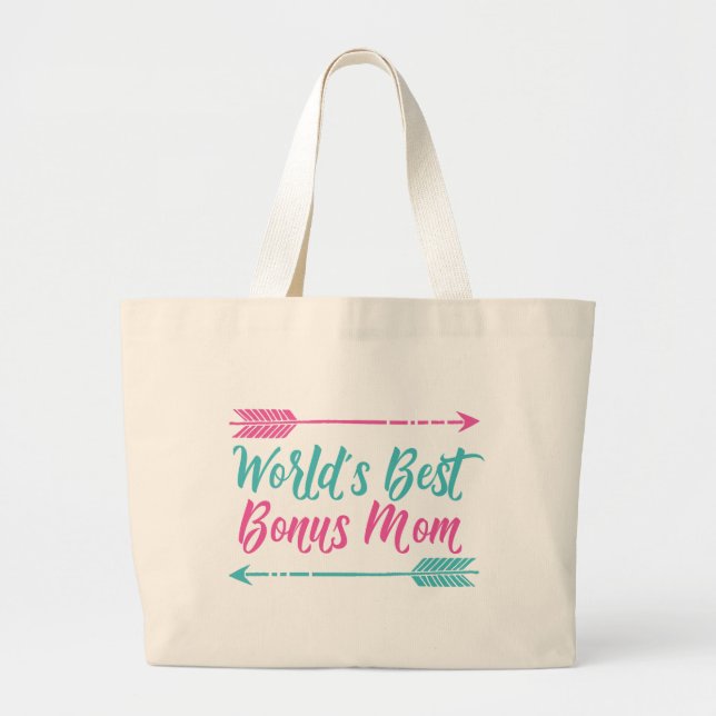 World's Best Bonus Mom Large Tote Bag (Front)