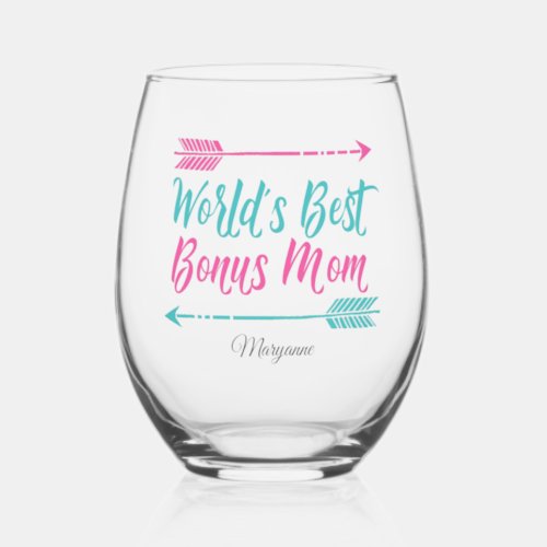 Worlds Best Bonus Mom Personalized Mothers Day Stemless Wine Glass