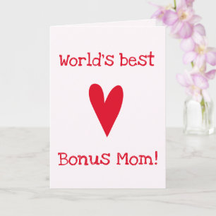 World's Best Bonus Mom! Red Heart Mother's Day Card