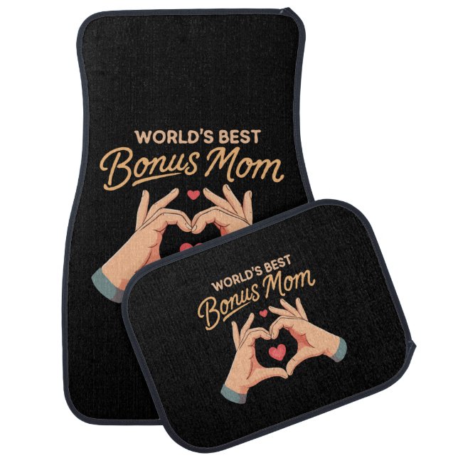 World's Best Bonus Mom Stepmom | Heart Hands Gift Car Floor Mat (Set)