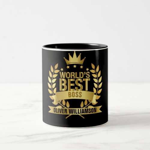 Worlds Best Boss Black And Gold 5 Star Two_Tone Coffee Mug