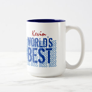 World's Best Boss Blue Grunge Lettering G451 Two-Tone Coffee Mug