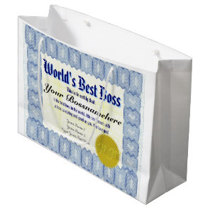 World's Best Boss Certificate Large Gift Bag