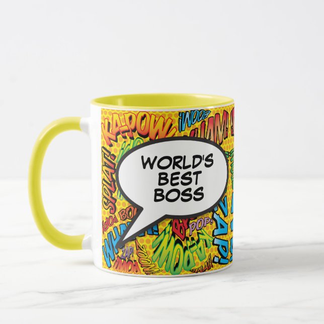 World's Best Boss Comic Book Pop Art Fun Retro Mug (Left)