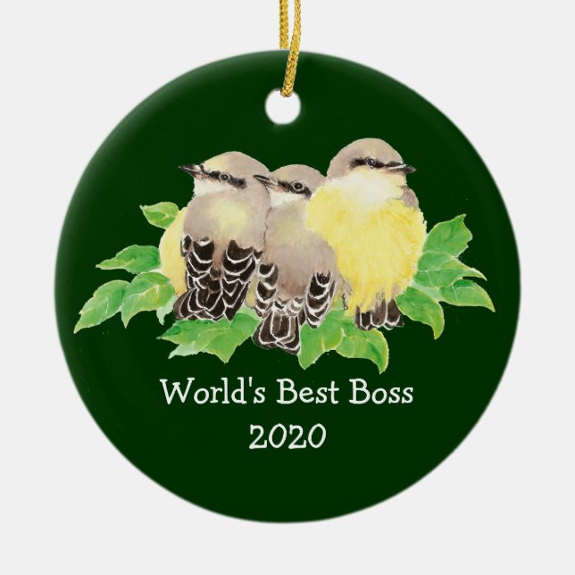 World's Best Boss Custom Dated Western King bird Ceramic Ornament (Front)