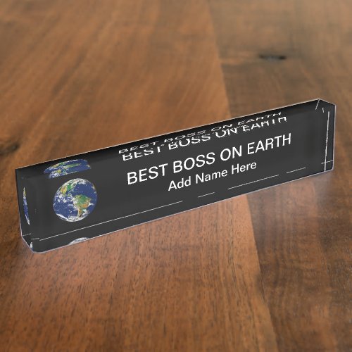 Worlds Best Boss Earth Planet Desk Name Plate