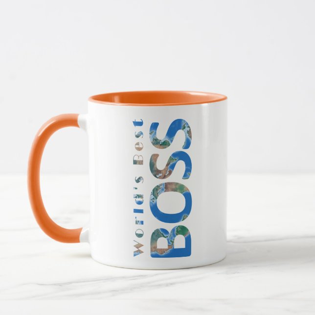 World's Best Boss, Earth Surface Physical Map Mug (Left)