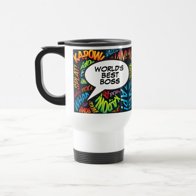 World's Best Boss Fun Modern Retro Comic Book Travel Mug (Left)