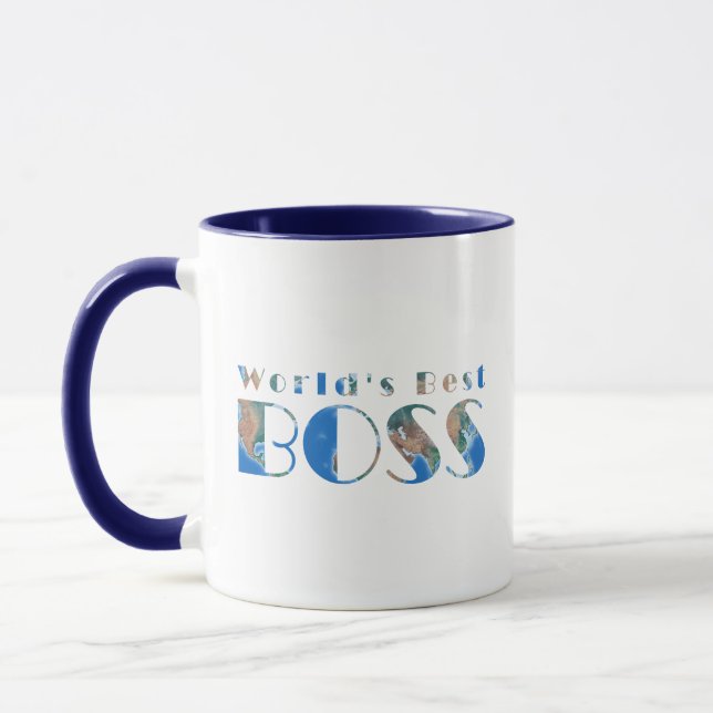 World's Best Boss, Global Land Physical Map Mug (Left)