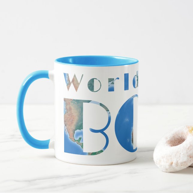 World's Best Boss, Global Physical Map Mug (With Donut)