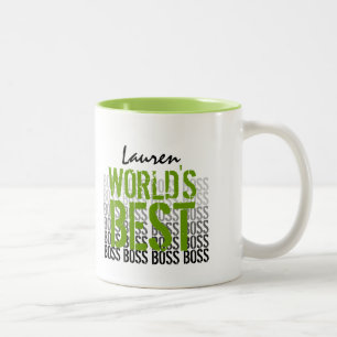 World's Best Boss Grunge Lettering Green 013 Two-Tone Coffee Mug