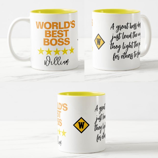 World's Best Boss Mug | Custom Name Initial Quote (Worlds Best Boss)