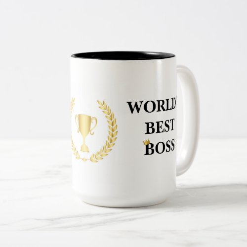 Worlds Best Boss Mug with Crown and Trophy Design