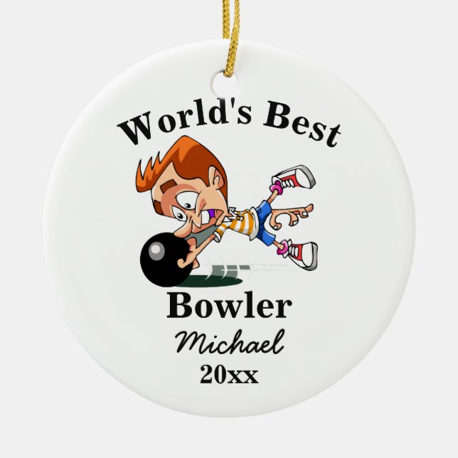 World's Best Bowler Ceramic Ornament (Front)