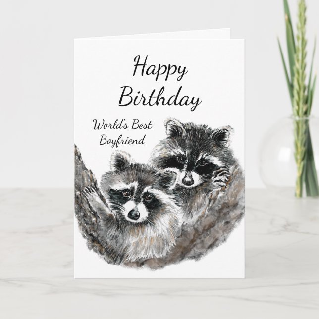 World's Best Boyfriend  Birthday Raccoon Animals Card (Front)
