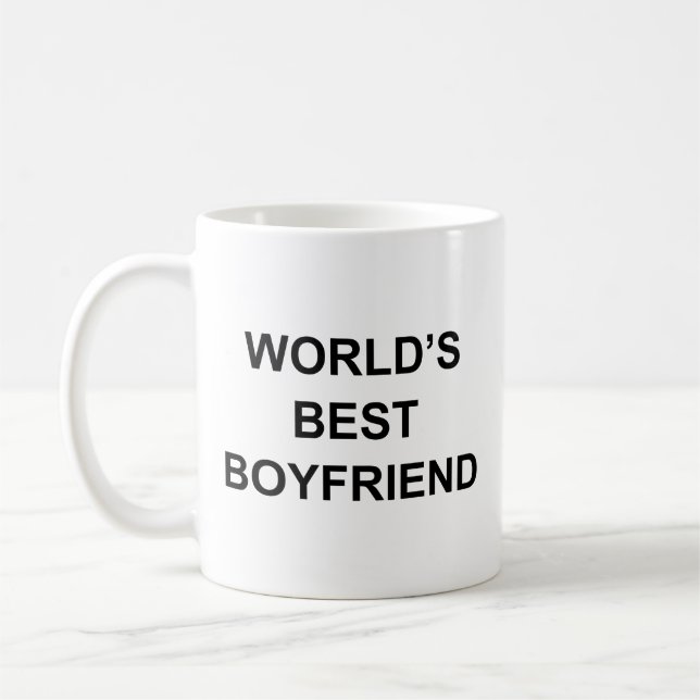 World's Best Boyfriend Funny Quote with Black Text Coffee Mug (Left)