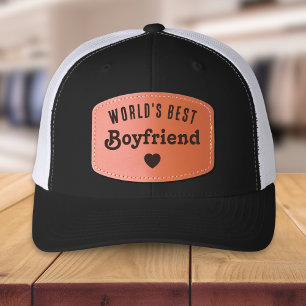 World's Best Boyfriend Retro Romantic Heart Design Leather Patch Hat