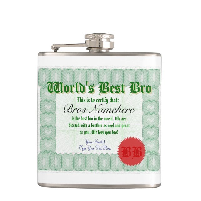 World's Best Bro Flask (Front)