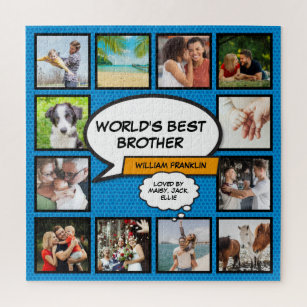 World's Best Brother 12 Photo Comic Book Fun Blue Jigsaw Puzzle