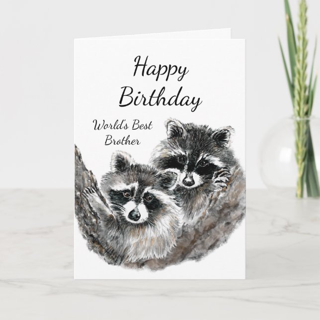 World's Best Brother Birthday Cute Raccoon Animals Card (Front)
