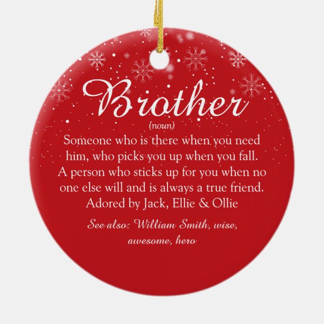 World's Best Brother Definition Photo Christmas Ceramic Ornament (Back)
