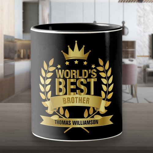 Worlds Best Brother Fun Black and Gold Two_Tone Coffee Mug