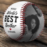 World's Best Brother Photo Baseball<br><div class="desc">Personalized sibling baseball gift featuring the name of the recipient,  the saying "world's best brother",  a cute red heart,  and the name of who it's from. Plus 2 photos for you to customize with your own to make this an extra special gift.</div>