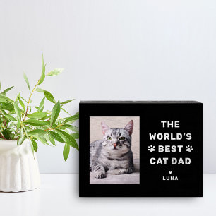 Worlds Best Cat Dad Black Custom Photo Wooden Box Sign