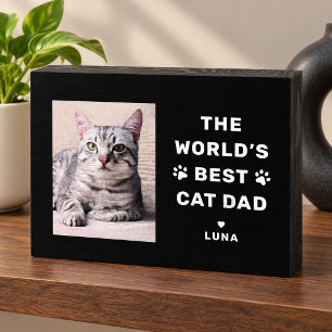 Worlds Best Cat Dad Black Custom Photo Wooden Box Sign
