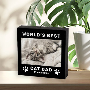 Worlds Best Cat Dad Black Pet Photo Wooden Box Sign