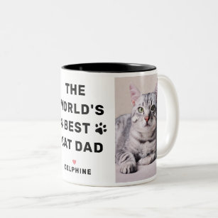 Worlds Best Cat Dad Black Two Photo Pet Lover Two-Tone Coffee Mug