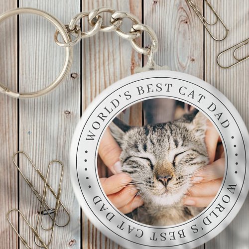 Worlds Best Cat Dad Classic Simple Photo Keychain