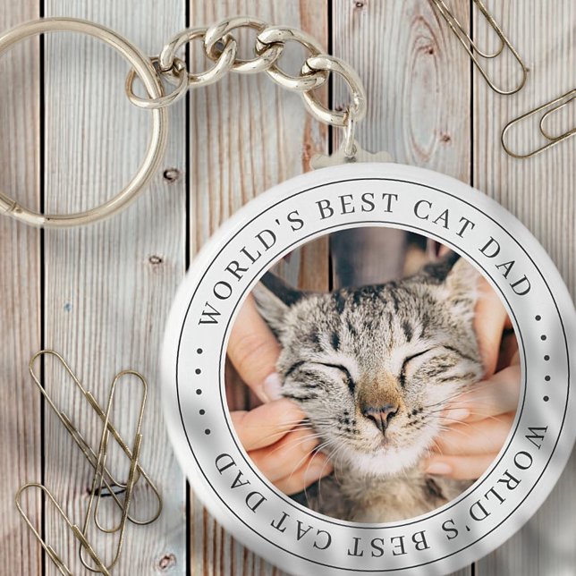 World's Best Cat Dad Classic Simple Photo Keychain (Creator Uploaded)