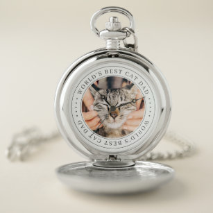 World's Best Cat Dad Classic Simple Photo Pocket Watch