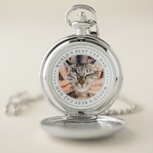 Worlds Best Cat Dad Classic Simple Photo Pocket Watch
