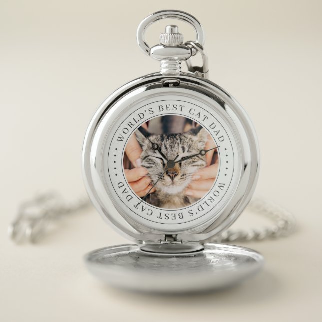 World's Best Cat Dad Classic Simple Photo Pocket Watch (Inside)