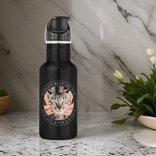 Worlds Best Cat Dad Classic Simple Photo Stainless Steel Water Bottle
