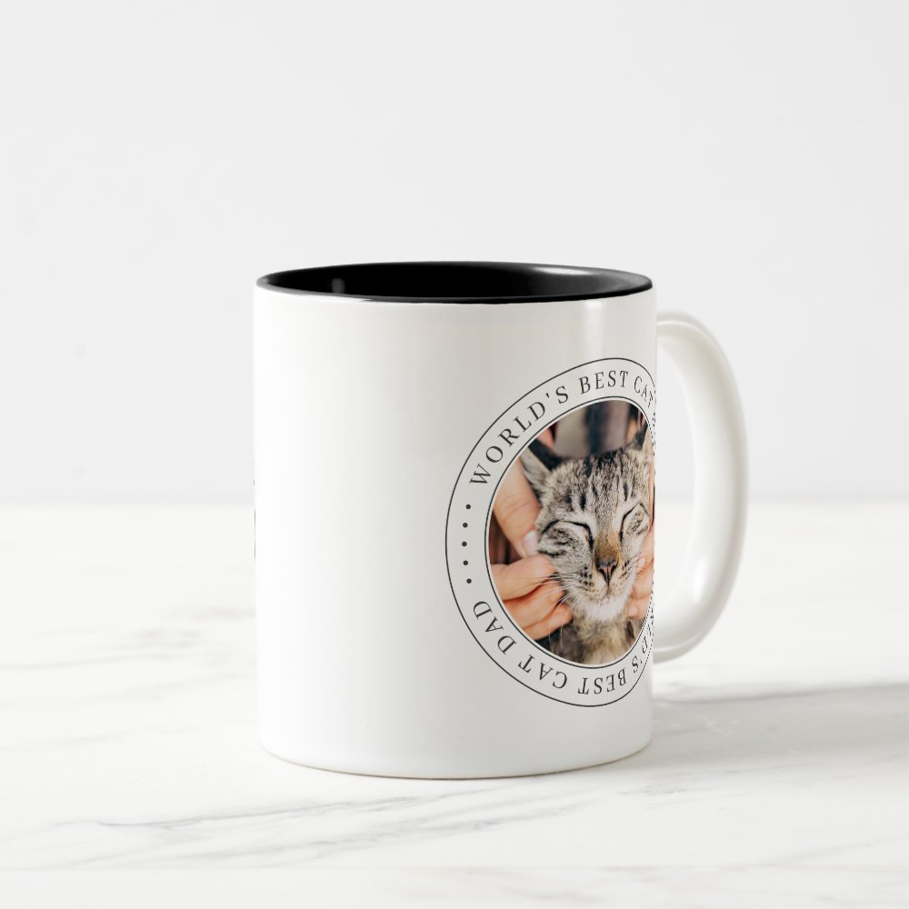 Discover World's Best Cat Dad Classic Simple Photo Two-Tone Coffee Mug