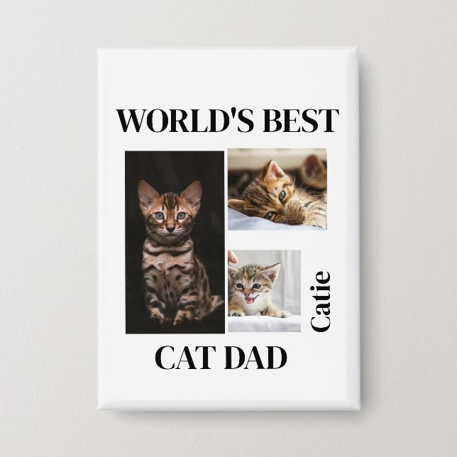 World's Best Cat Dad Custom Name Gift Button (Front)