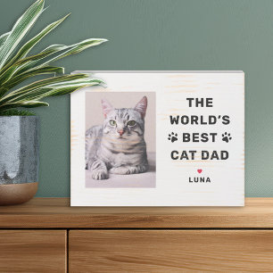 Worlds Best Cat Dad Custom Pet Photo Wooden Box Sign