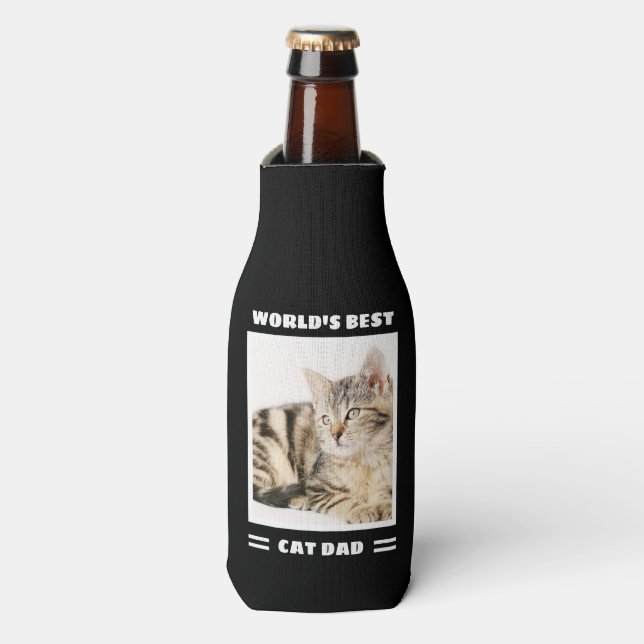 World's Best Cat Dad Custom Photo Personalized Bottle Cooler (Bottle Front)