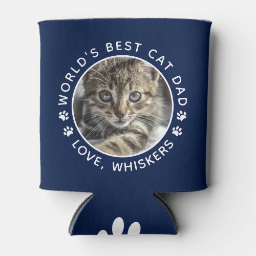 Worlds Best Cat Dad Cute Personalized Pet Photo Can Cooler