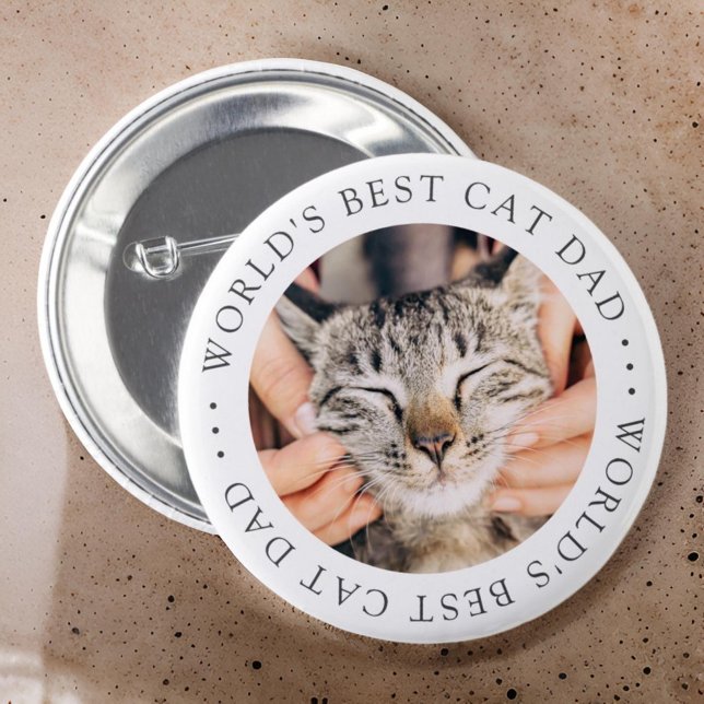 World's Best Cat Dad Elegant Simple Custom Photo Button (Creator Uploaded)